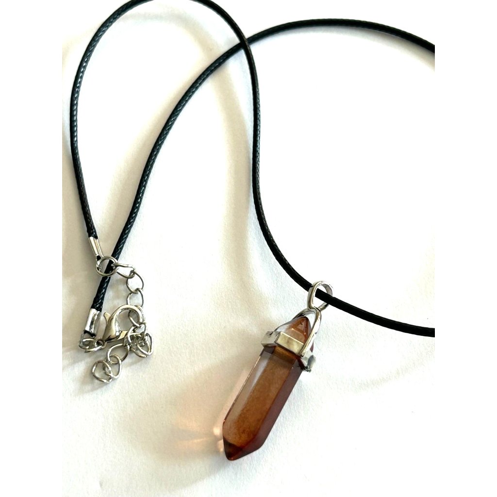 Brown Sapphire Womens Necklace Stone Hexagonal Pendant Shape Quartz Glass